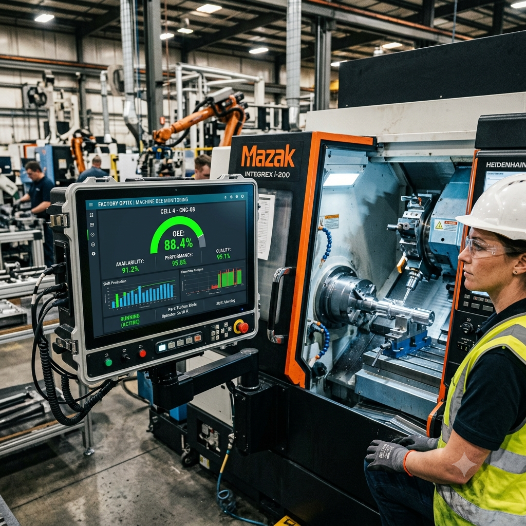Machine OEE monitoring dashboard on CNC plant floor by Bawga Automation Myanmar